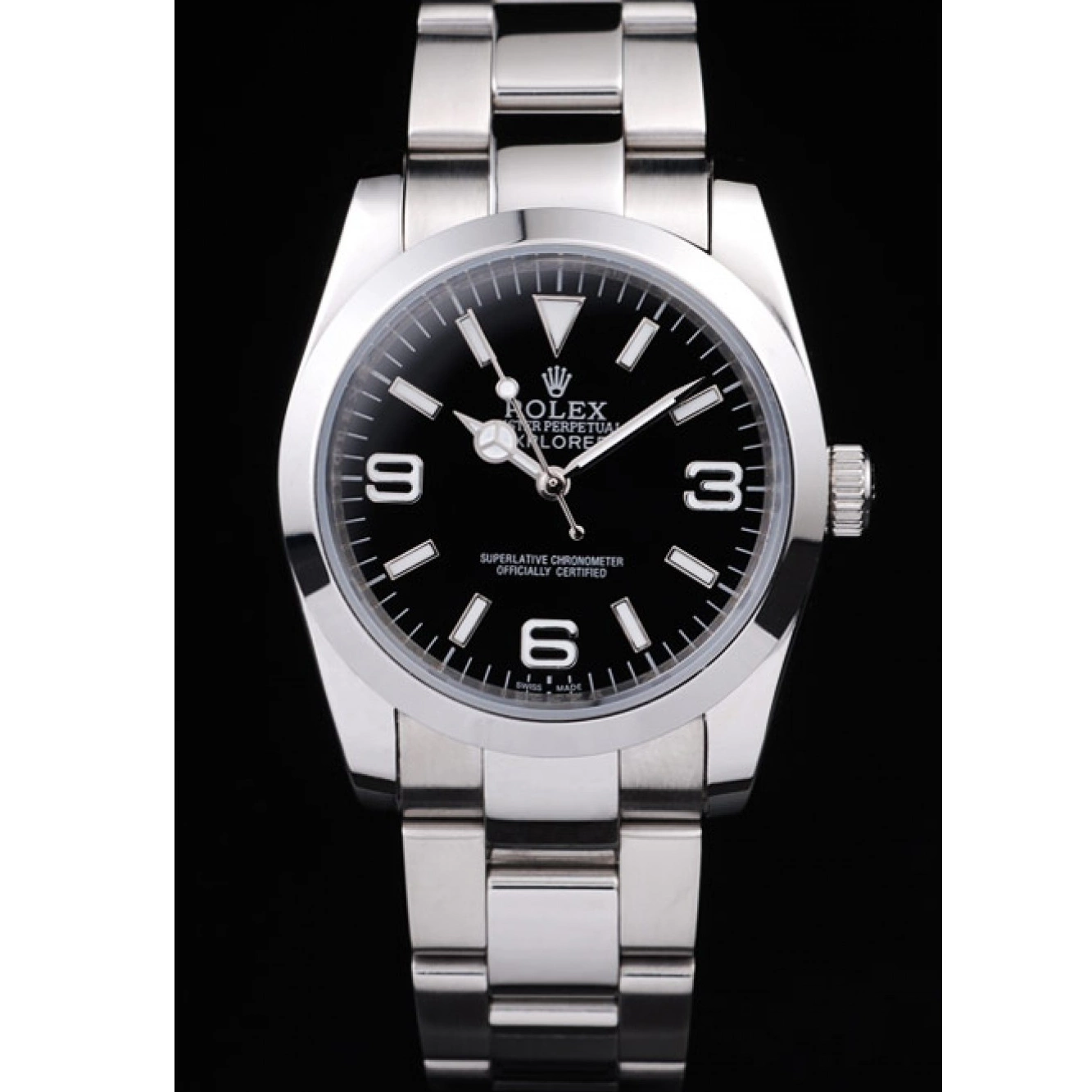 Aaa replica watch Dial Polished Rolex 98087 Explorer Black Stainless Steel 0823